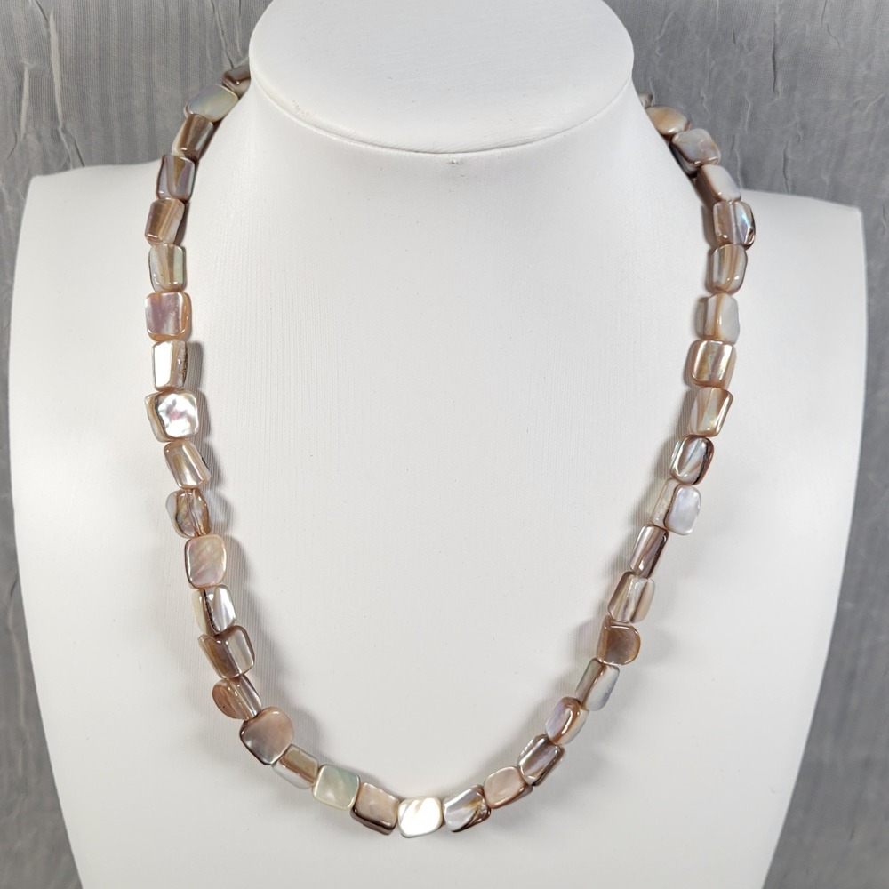 Premier Design Sandstone Necklace Mother of Pearl Shell Beaded Silver Tone